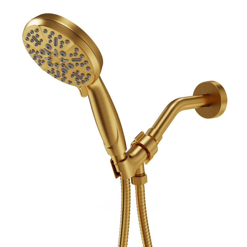 GRANDJOY Modern 5-Spray Handheld Shower Head with 5" Wall Mounted Design - Brushed Gold