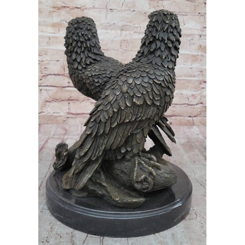 Two Juvenile American Bald Eagles Bronze Metal Statue Sculpture On Marble Base