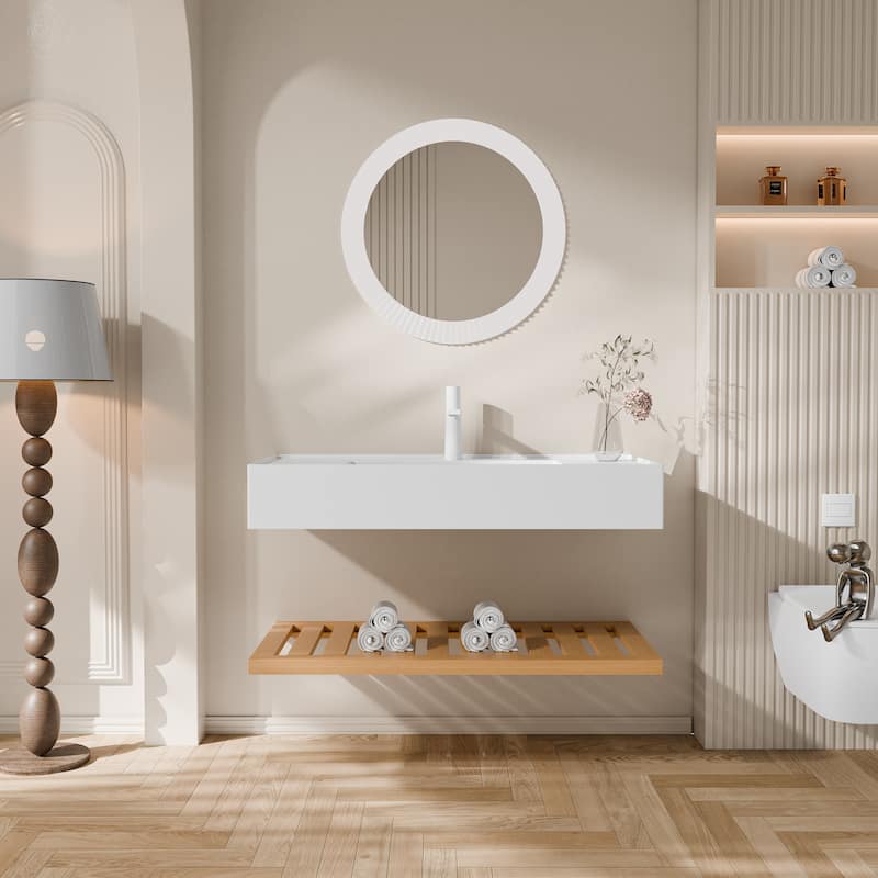 Modland Wall-Mounted Floating 30/36/48 inch Bathroom Vanity with Sink & Striped Shelves Layer