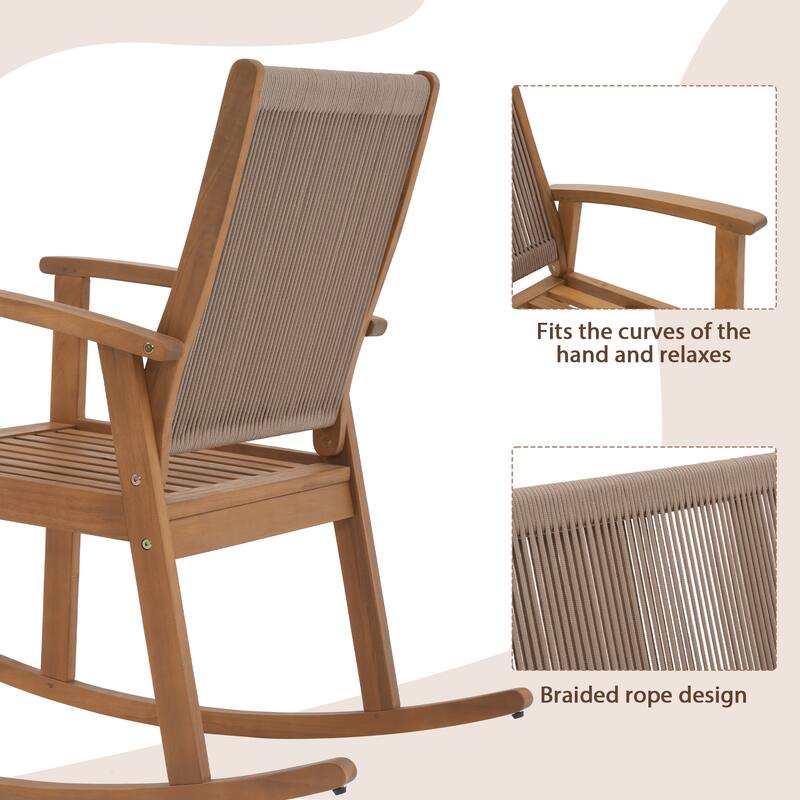 Outdoor Acacia Wood Rocking Chair Set with Side Table