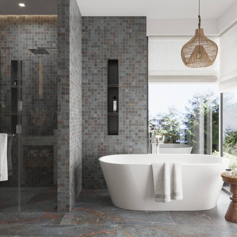 Apollo tile 24" x 48" Pinnacle Matte Charcoal Gray with Fiery Copper Porcelain Tile (15.5 sq ft/case) - 2 Pack - Grey