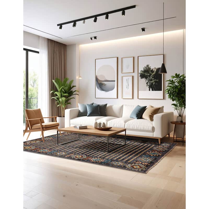 ECARPETGALLERY Hand-knotted Peshawar Ziegler Dark Grey Wool Rug - 5'9 x 7'10