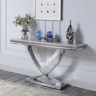 Verdiccio Glam Chrome 55-inch Faux Marble Sofa Table by Furniture of America