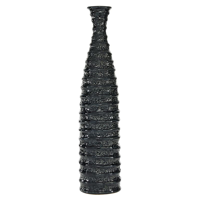 Ceramic Vase with Ripple Texture - Black - Roche River Decor - 6"W x 6"L x 24"H