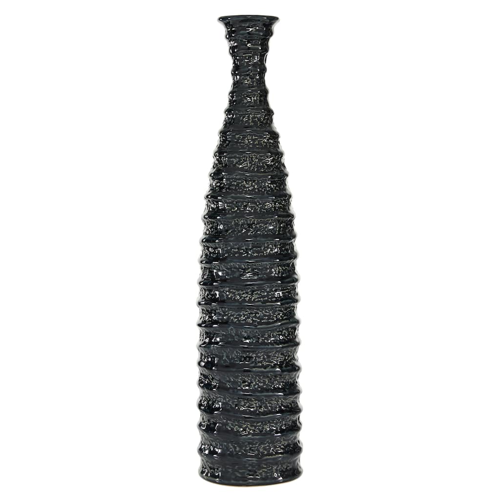 Ceramic Vase with Ripple Texture - Black - Roche River Decor - 6"W x 6"L x 24"H