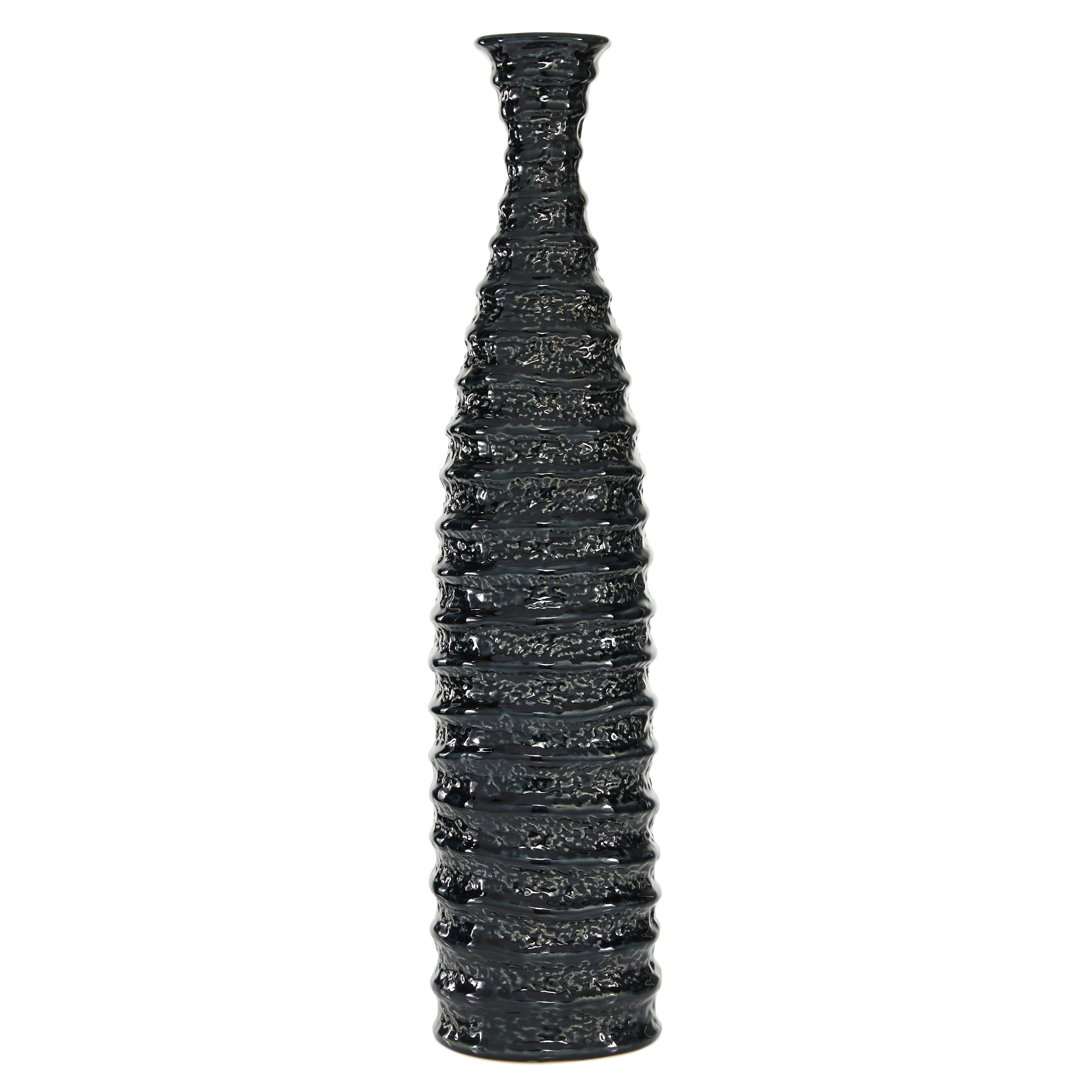 Ceramic Vase with Ripple Texture - Black - Roche River Decor - 6"W x 6"L x 24"H