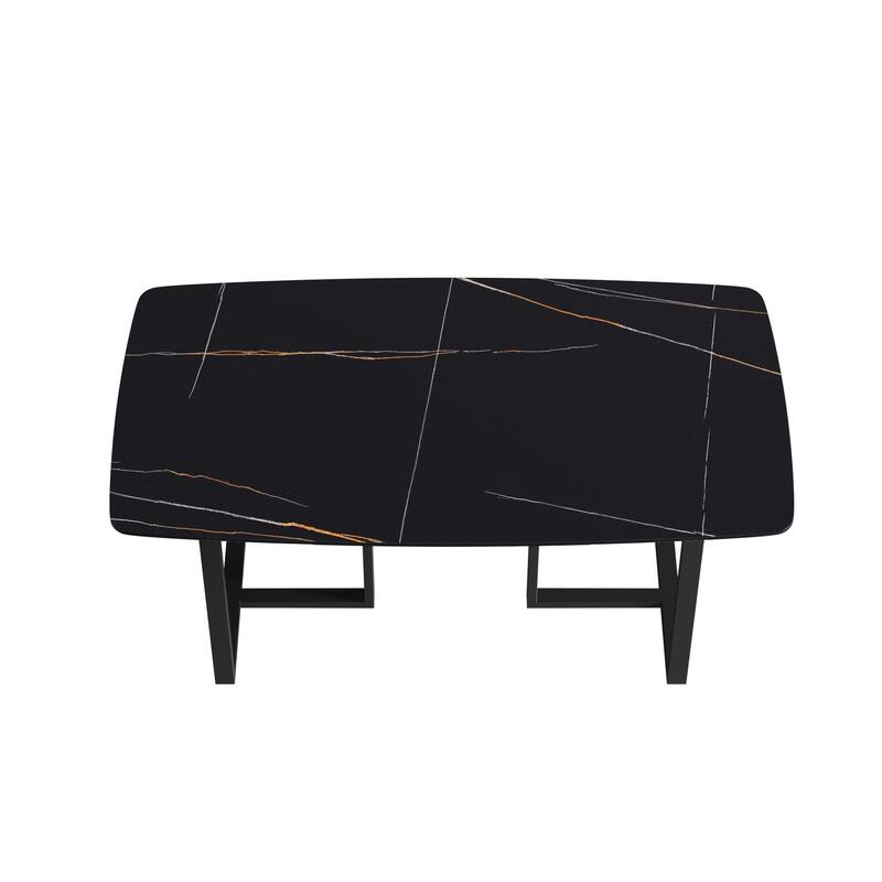 63'' Modern Dining Table，Sintered Stone Tabletop with Black Base