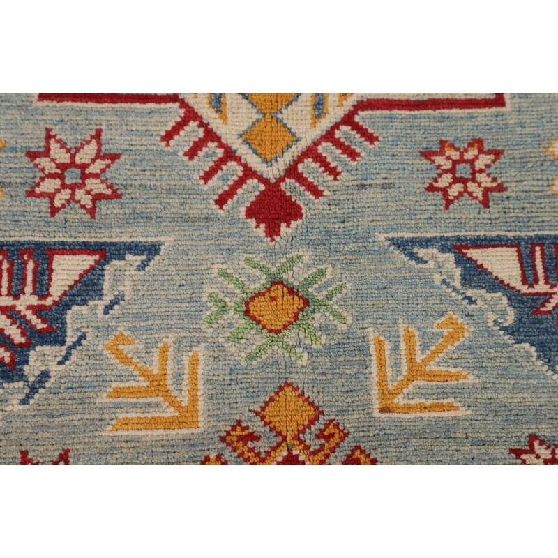 Hand Knotted Oriental 100% Wool Carpet Traditional Geometric Navy Blue & Blues Kazak Area Rug - 9' 8'' X 6' 6''