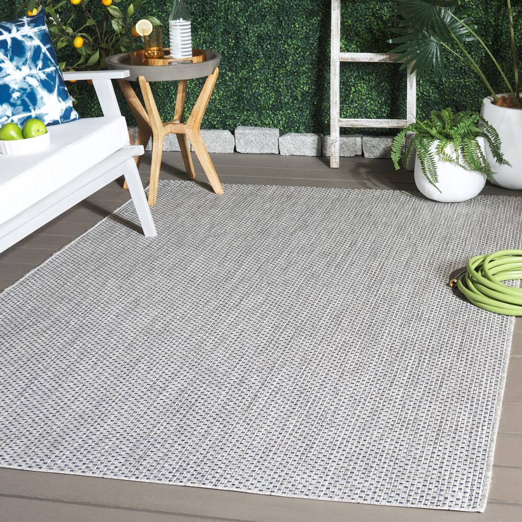 SAFAVIEH Courtyard Jonell Indoor/ Outdoor Patio Backyard Rug - Grey/Navy - 6'7" x 9'6"