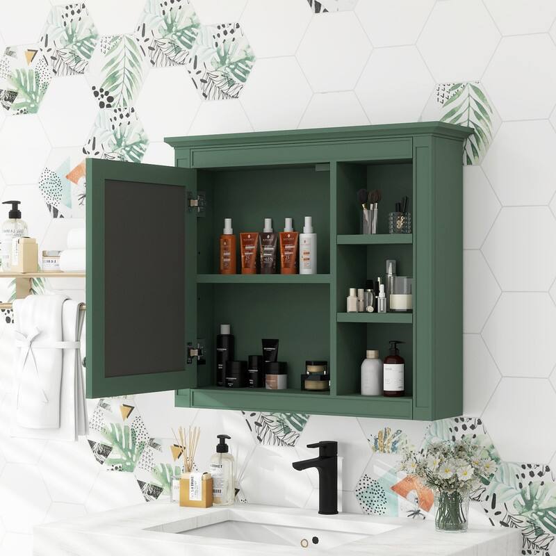 30'' x 28'' Wall Mounted Storage Cabinet for Bathroom,Mirror Cabinet with 3 Open Shelves