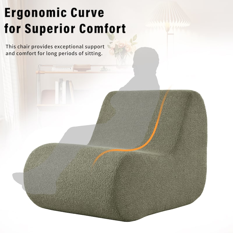 Upholstered Accent Chair with Ottoman, Ergonomic Curved Lounge Chair, 29" Wide Modern Recliner Chair, No Assembly Required
