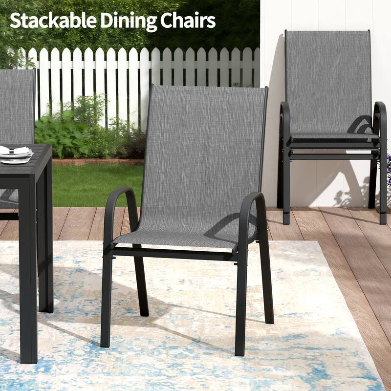 Patio Textilene Dining Chairs Set of 2/4/6/8, Outdoor Stackable Dining Chairs for Backyard, Patio Sling Chairs