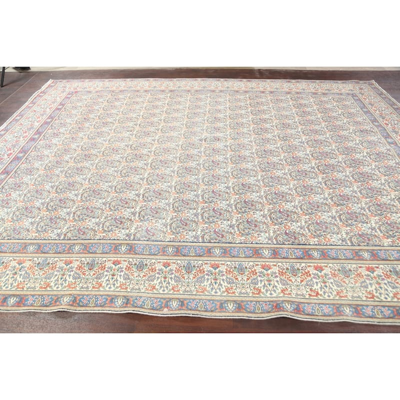 Muted Distressed Paisley Kerman Persian Area Rug Handmade Wool Carpet - 9'8" x 12'6"
