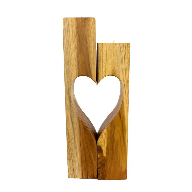 Set of 2 Wooden Hand Carved Candle Holder Heart Shaped Decorative Home
