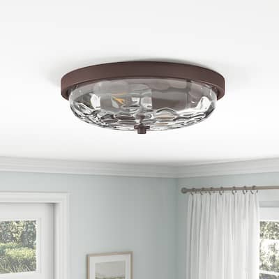 Farmhouse Oil Rubbed Bronze 2-Light Water Ripple Glass Flush Mount Ceiling Light
