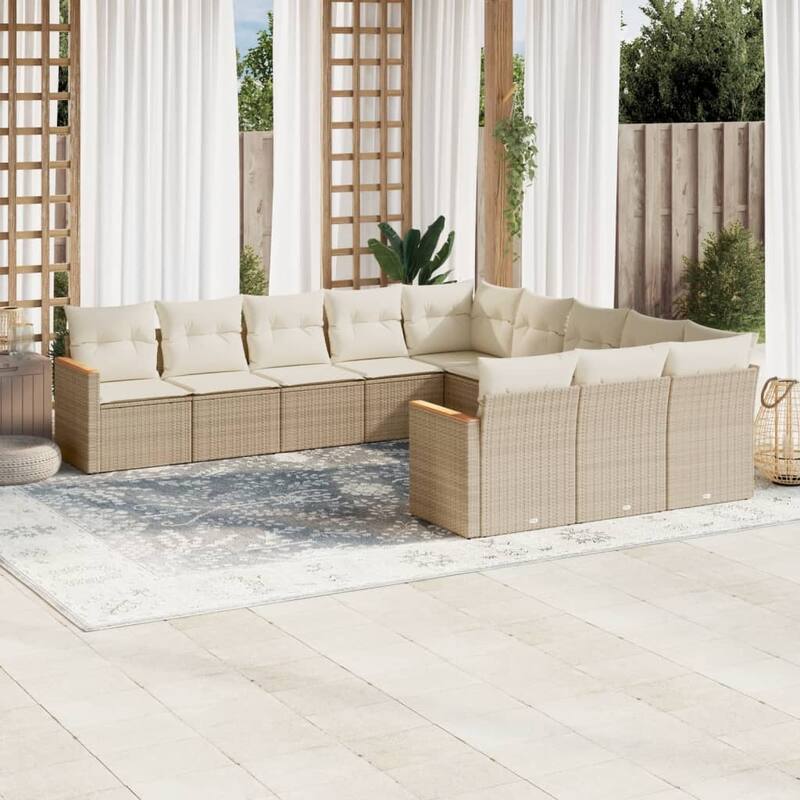 vidaXL Patio Sofa Set with Cushions Outdoor Conversation Furniture Poly Rattan - 24.4 x 24.4 x 27.2 in - Beige without table