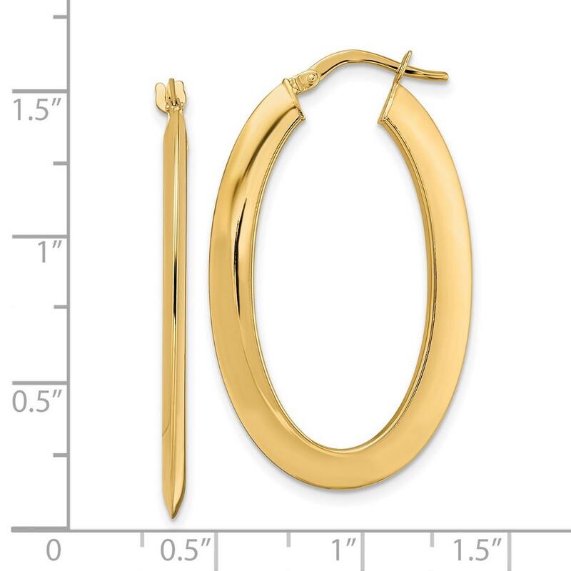 Curata 14k Yellow Gold Polished Knife-edged 38.6x2.1mm Oval Hoop Earrings