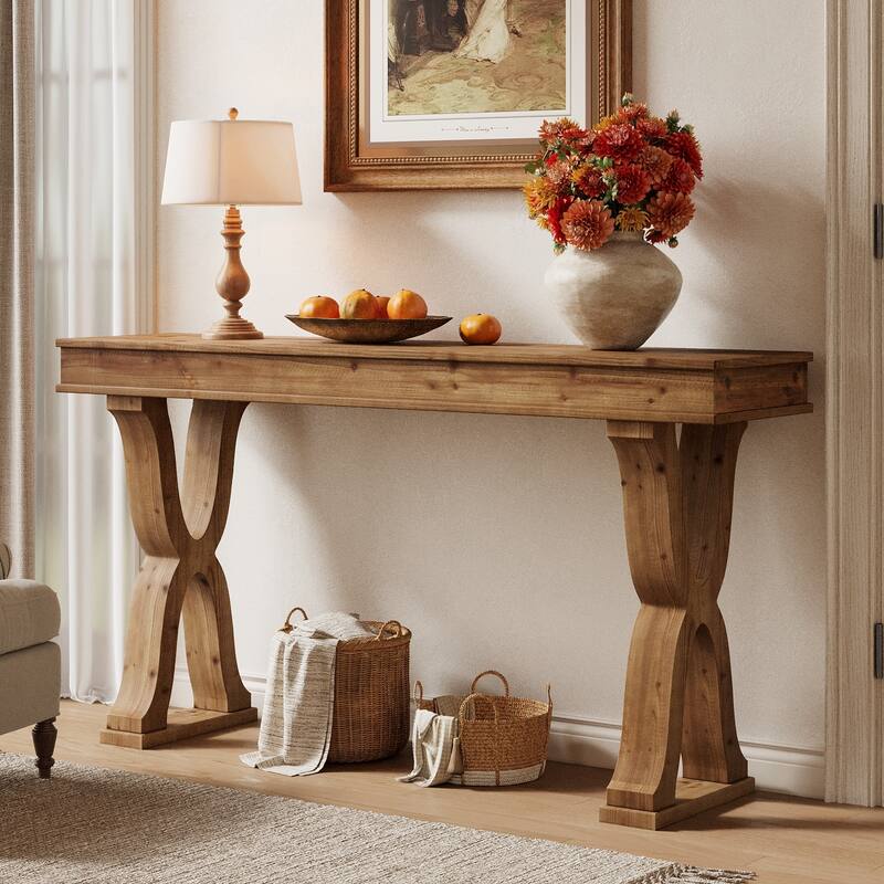 Solid Wood Console Table, Entryway Table, Long Sofa Side Hallway Foyer Table for Living Room - Brown