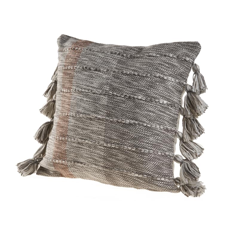 Sevita Sophisticated Grayscale and Red Tasseled Throw Pillow