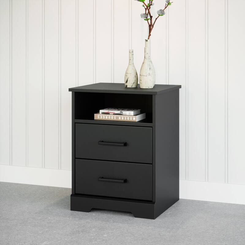 Prepac Rustic Ridge Farmhouse Nightstand Bedside Table, Nightstand for Bedroom, End Table with 2 Drawers and Open Shelf