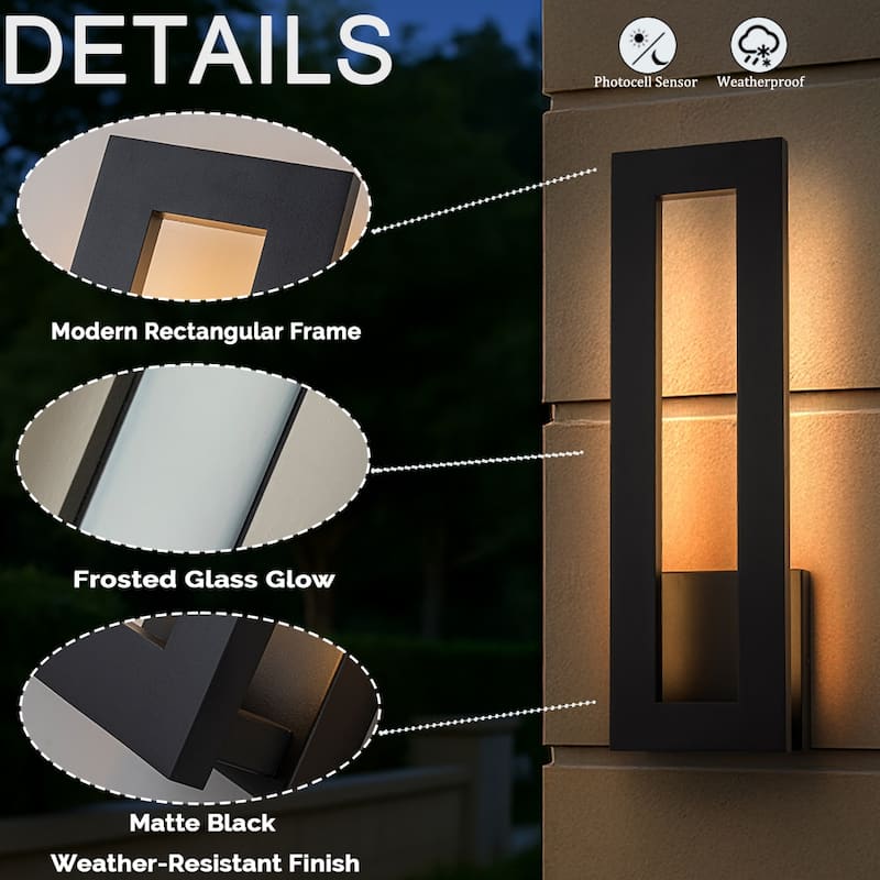 H20'' Modern Outdoor Integrated LED Wall Light 24W Matte Black Linear Sconce with Frosted Acrylic Shade Up/Down Wall Mount