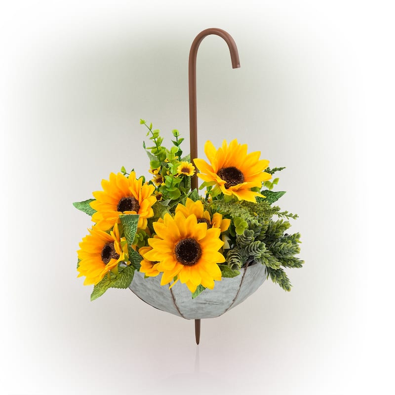 Alpine Corporation 19" Tall Outdoor Rustic Upside Down Umbrella Garden Stake and Planter