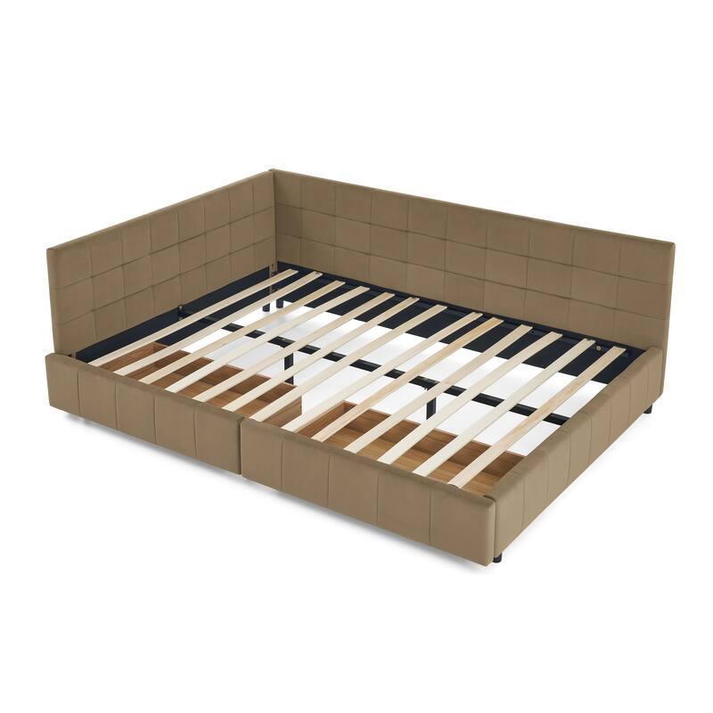 Queen Size Storage Upholstered Tufted Bed Frame, Sofa Bed Frame With Comfortable Backrest And Armrests