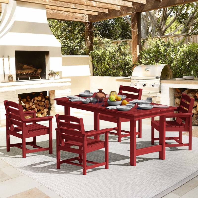 5-Piece HDPE Outdoor Dining Table Sets with Umbrella Hole - 1-Table 4-Chairs
