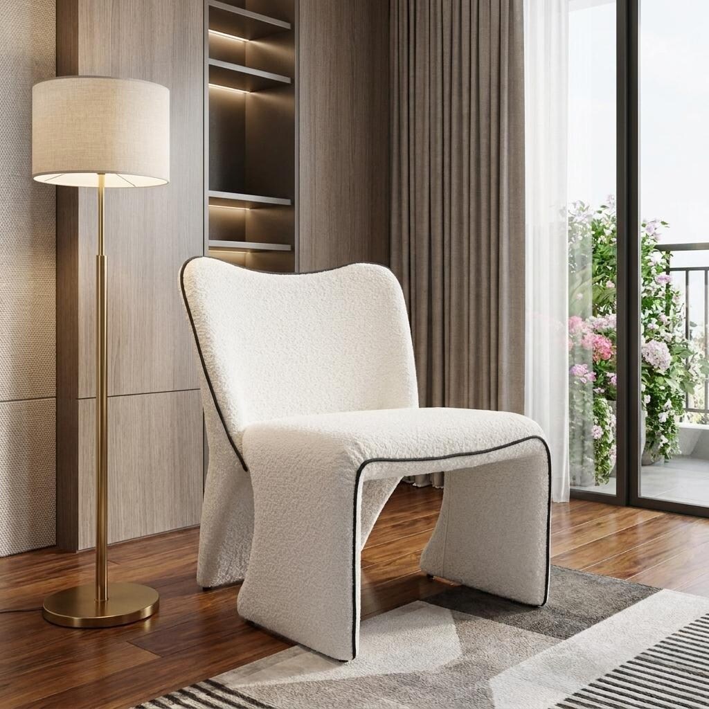 HomeRoots 29" Ivory Faux Shearling And Upholstered Side Chair - 29.00 in. x 32.30 in. x 27.00 in.