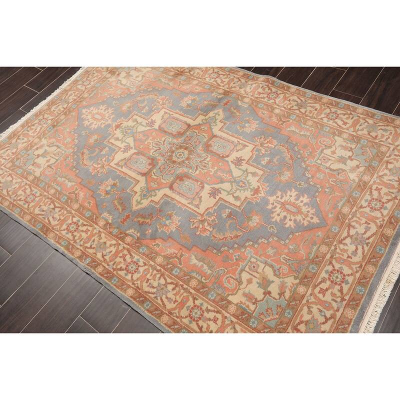 Hand Knotted 150 KPSI Heriz Slate,Salmon Persian Wool Traditional