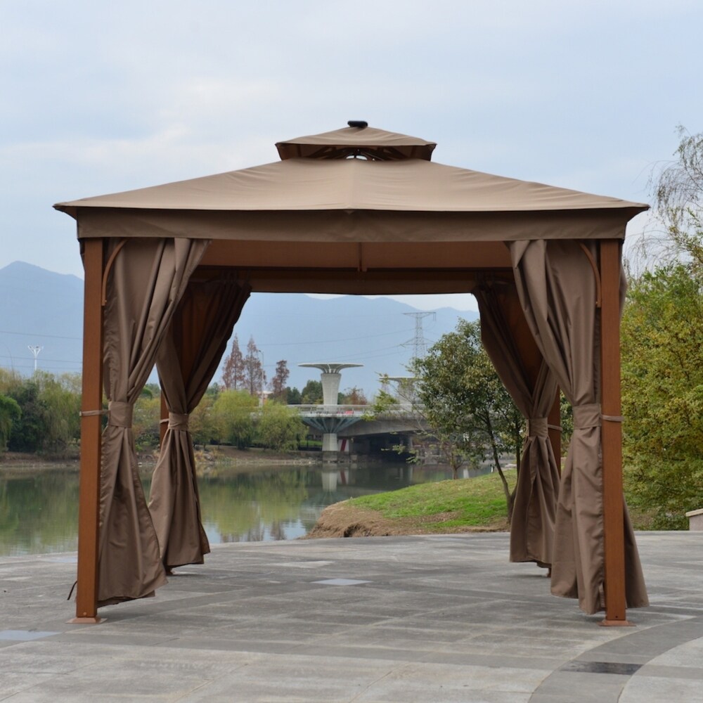 Shop Aleko Double Roof Aluminum Frame Gazebo 10 X 10 Ft With Curtain On Sale Overstock 29018300