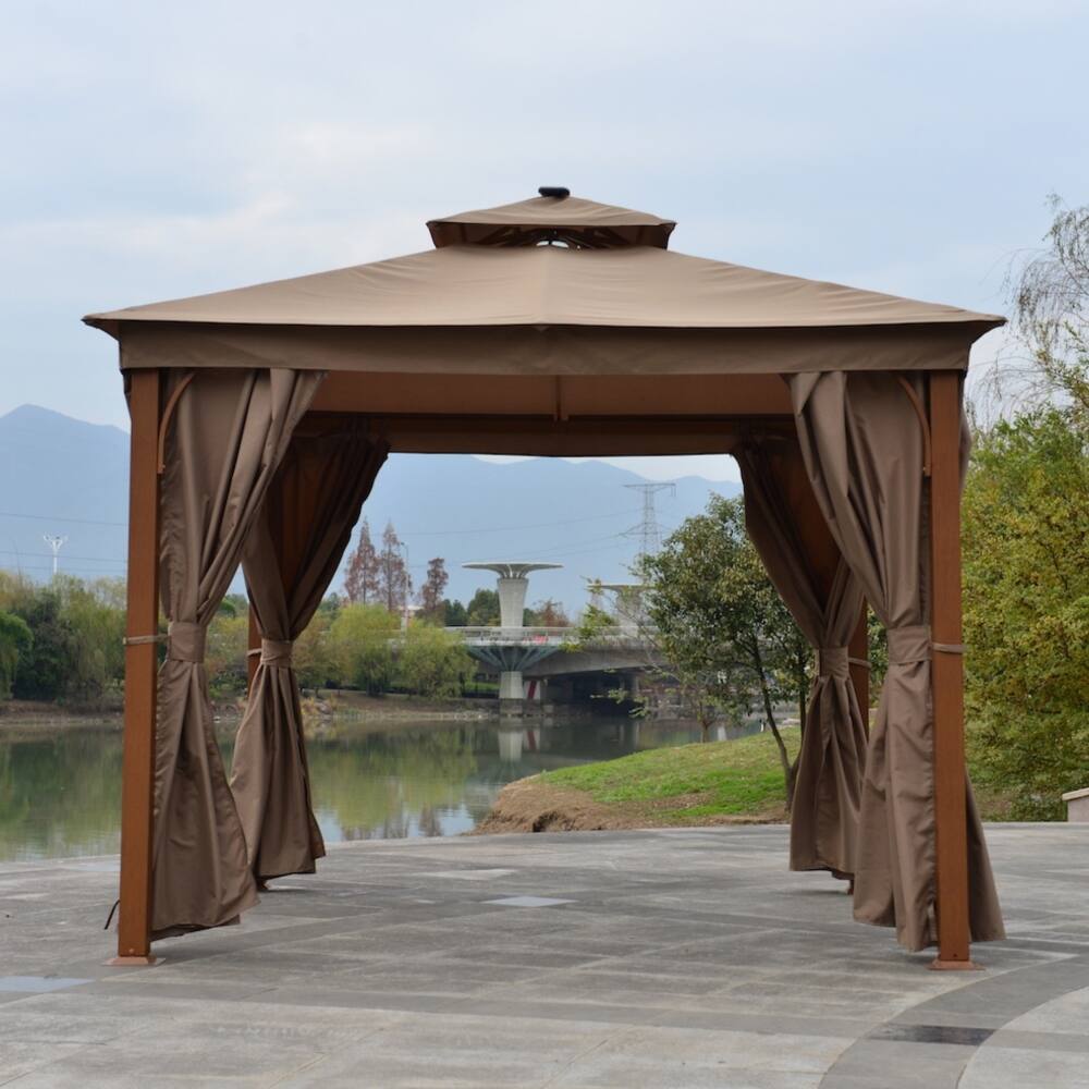 ALEKO Double Roof Aluminum Frame Gazebo 10 x 10 ft with Curtain