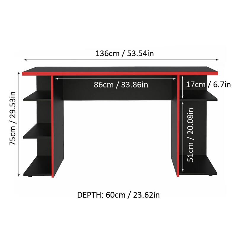 Madesa Large Modern Gaming Computer Desk 53 Inch with 5 Shelves Cable Management Student Study Home Office Gamer Desk