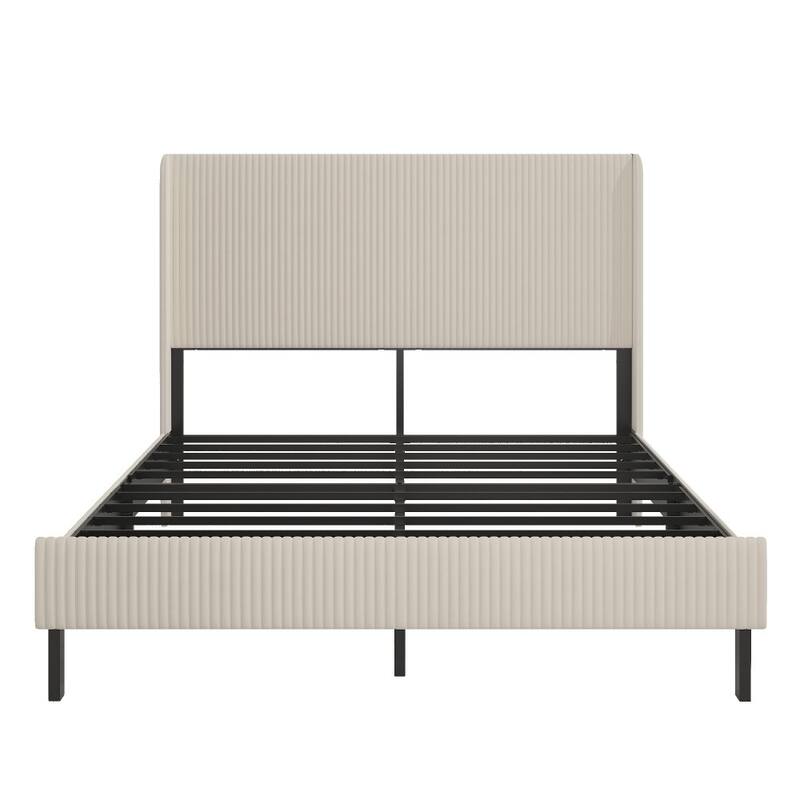 Modern Beige Metal Platform Bed Frame with Charging Station, 2 USB Ports for Living Room