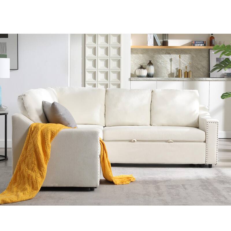81.5'' L-Shaped 5-Seat Sectional Sofa with Pull-Out Bed and 6 Cushions, Multifunctional Corner Couch for Living Area