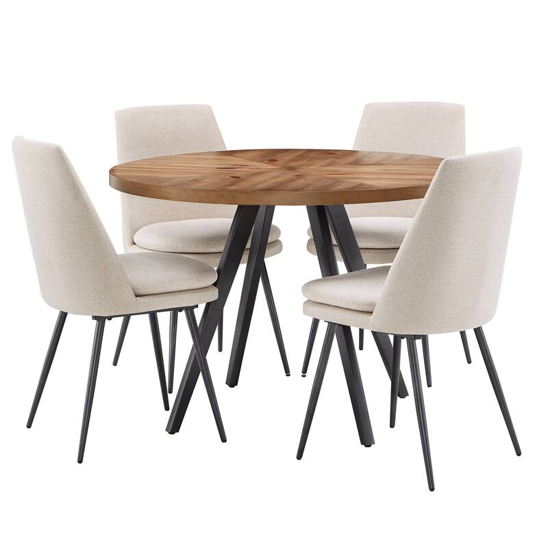 Saki Iron Grey Finish Chenille Fabric 5-Piece Dining Set by iNSPIRE Q Modern - Beige