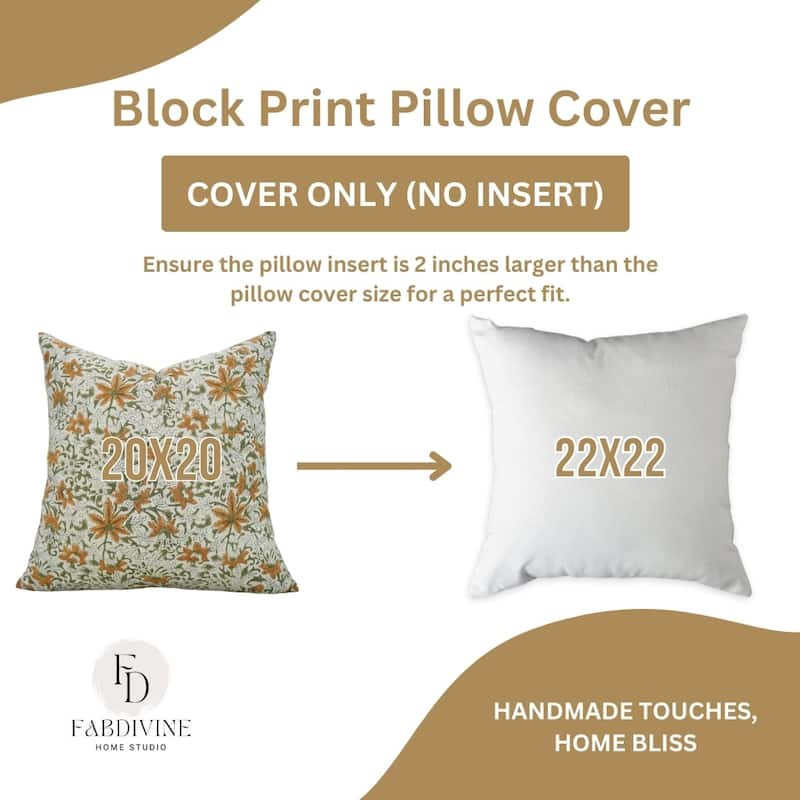 Fabdivine Handmade Dark Blue Block Print Cushion Cover Floral Linen for Living Room Sofa Chair Hotel, Home Decoration, Gopi