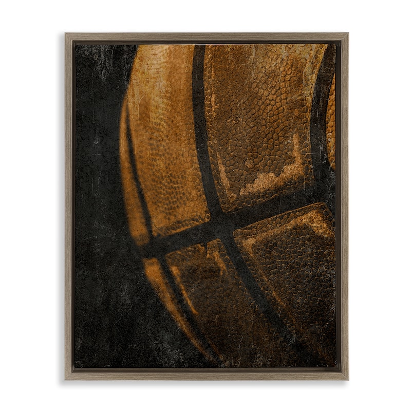 Stupell Vintage Basketball Close Up Framed Floater Canvas Wall Art Design By Kim Allen - 25 x 31 - Brown