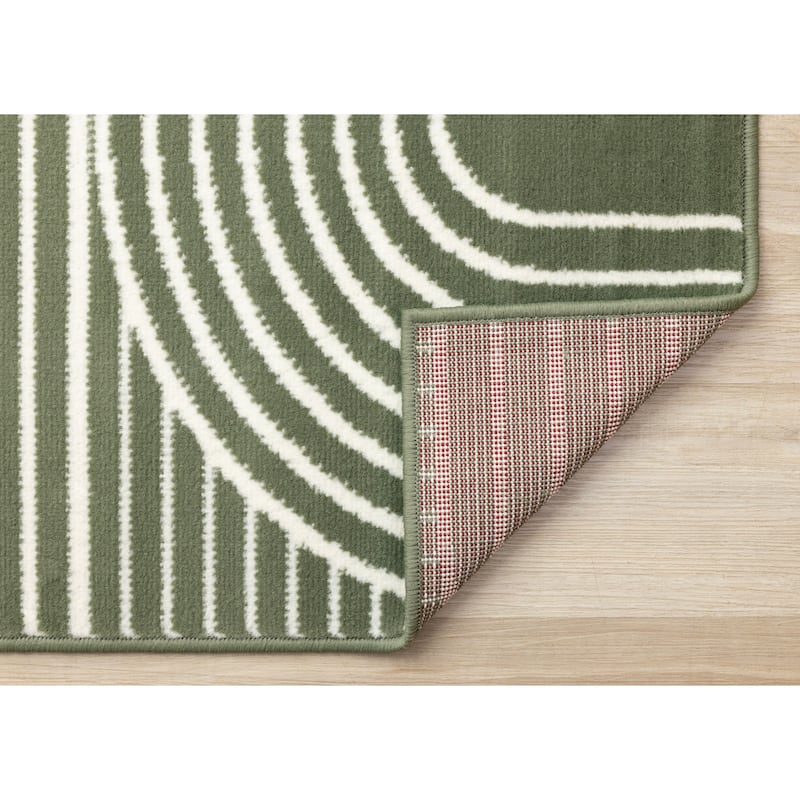 Modern Geometric Arches Rug in Green White