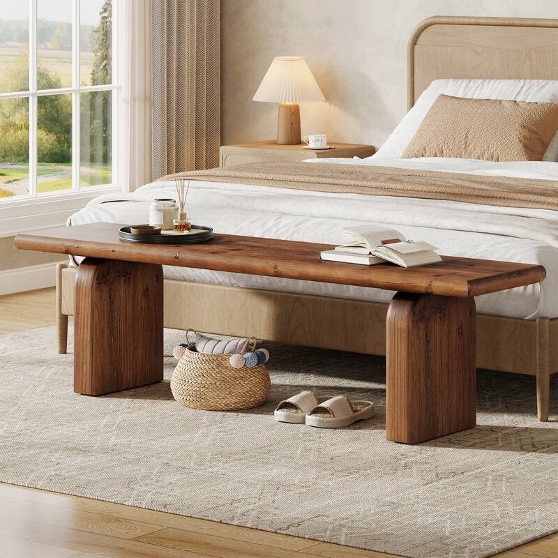 63 Inch Solid Wood Entryway Shoe Bench, Indoor Wood Bench for Bedroom, Hallway, Dining Room, Farmhouse Style