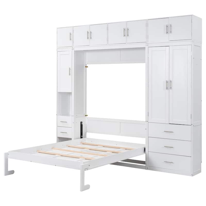 Full Size Modern Murphy Bed with Drawers, Lockers, and Wardrobes