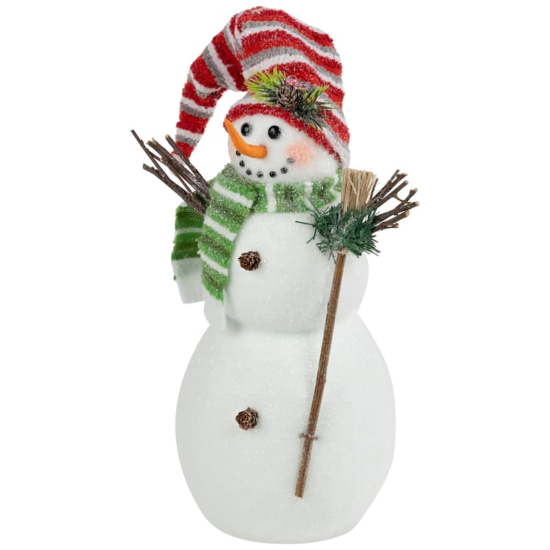 Glittered Snowman with Broom Christmas Figure - 14"
