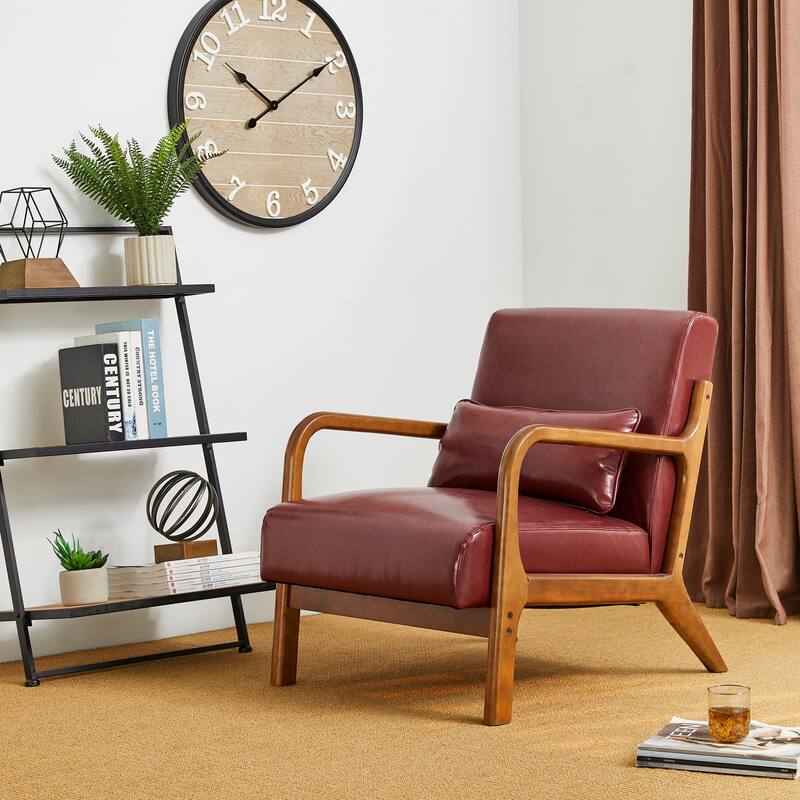 Glitzhome Set of 2 30.75"H Mid-Century Modern PU Leather Accent Chairs with Cushion - 25.75"W x 33.75"D x 30.75"H