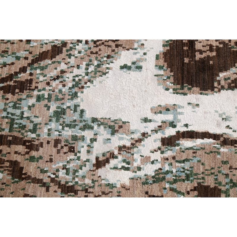 Wool/ Silk Abstract Vegetable Dye Oriental Runner Rug Hand-knotted - 2'7" x 10'2"