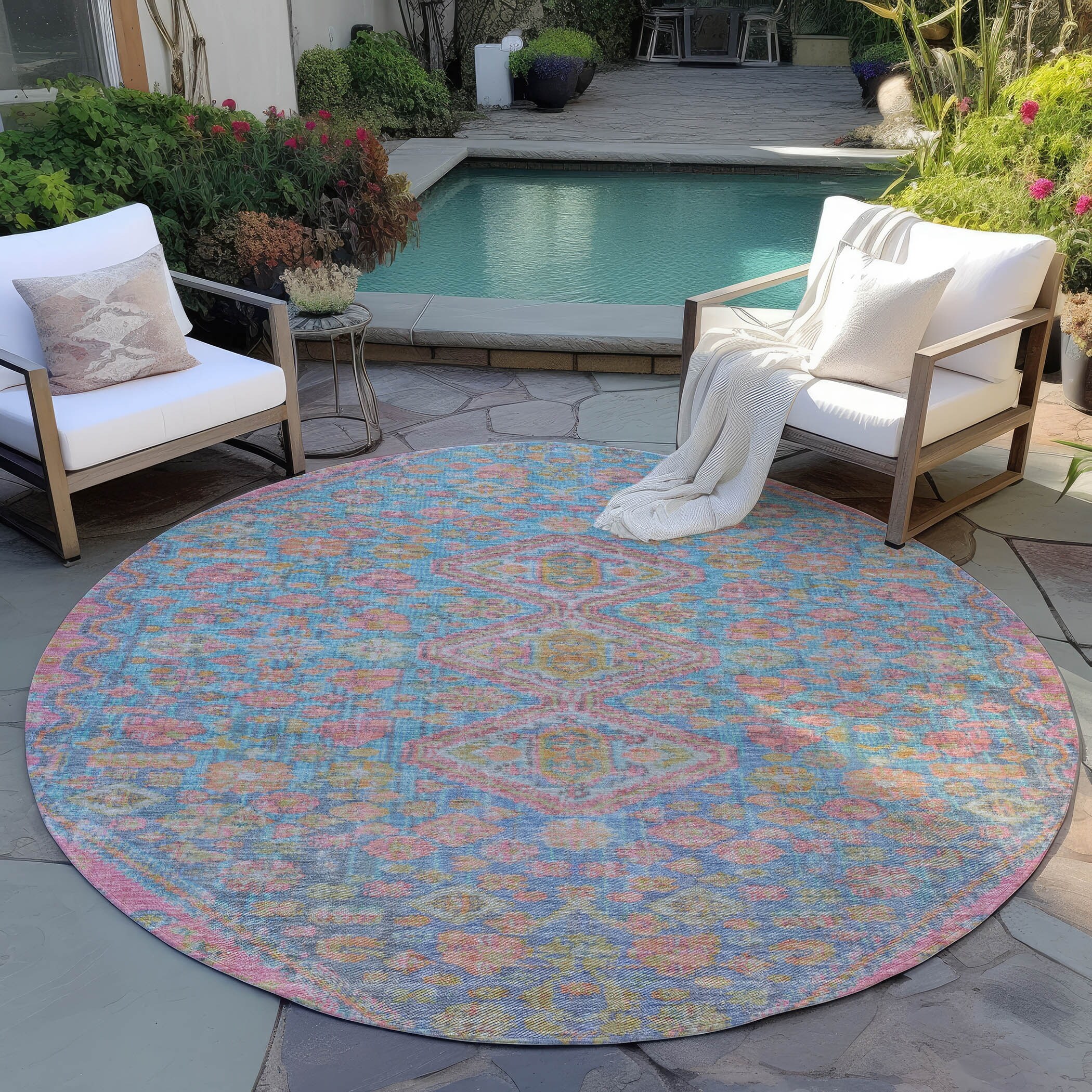 Machine Washable Indoor/ Outdoor Boho Global Chantille Rug