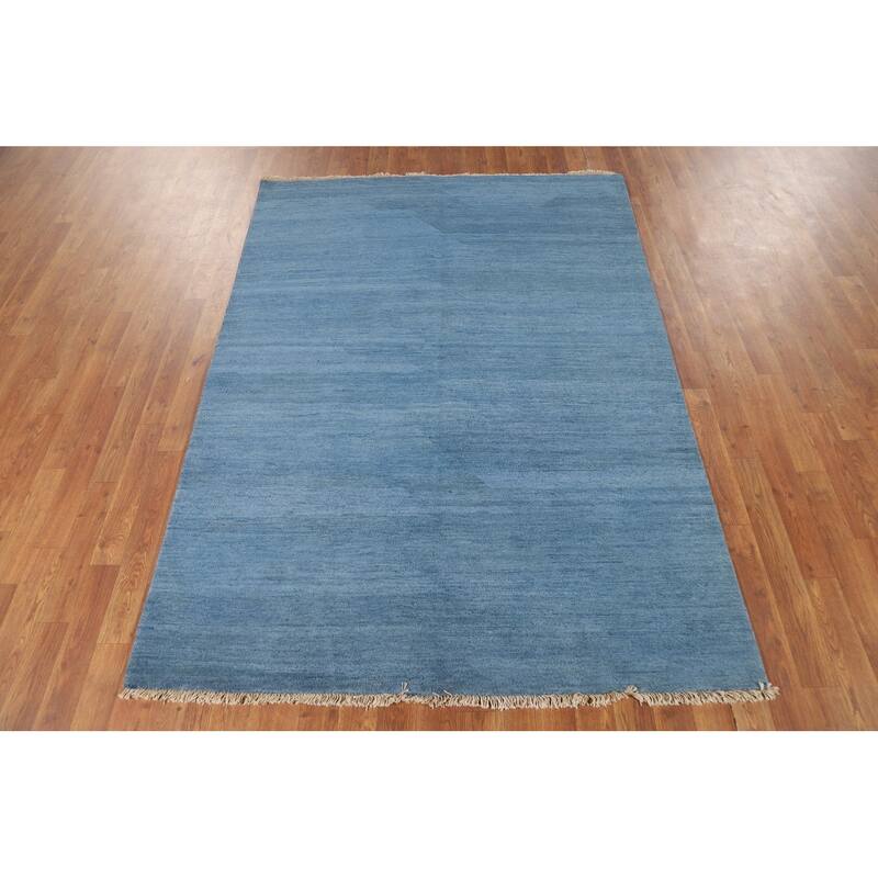 Blue Modern Gabbeh Oriental Rug Handmade Wool Carpet - 4'8"x 6'7"