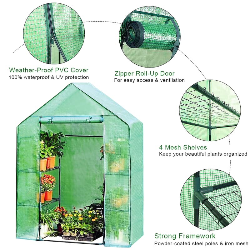 Mini 4 Tier Greenhouse 8 Shelves Portable Growing Garden House - 56" X 29" X 77"