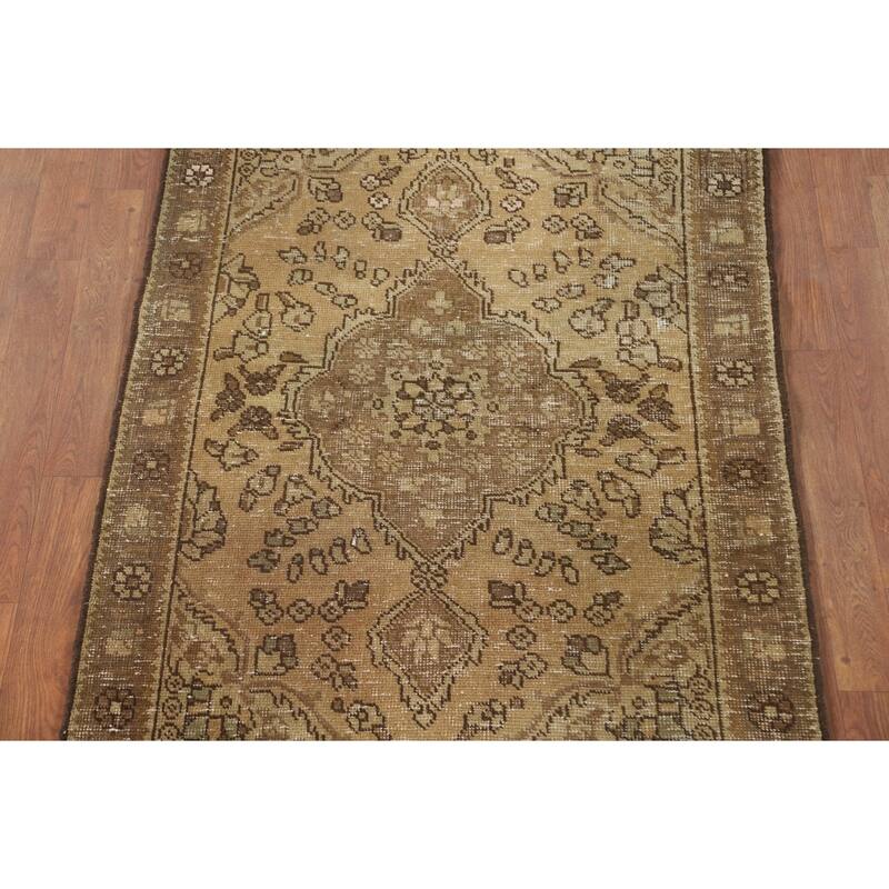 Hand Knotted Oriental 100% Wool Carpet Traditional Medallion Yellow & Gold Tabriz Area Rug - 4' 8'' X 3' 3''