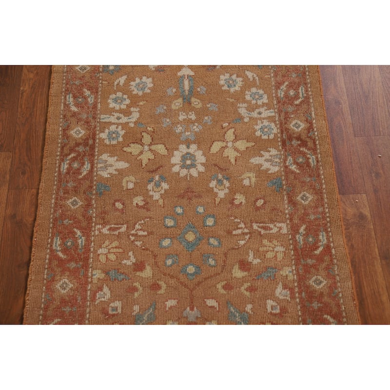 Hand Knotted Oriental 100% Wool Carpet Transitional Floral Brown Oushak Area Rug - 4' 0'' X 2' 1''