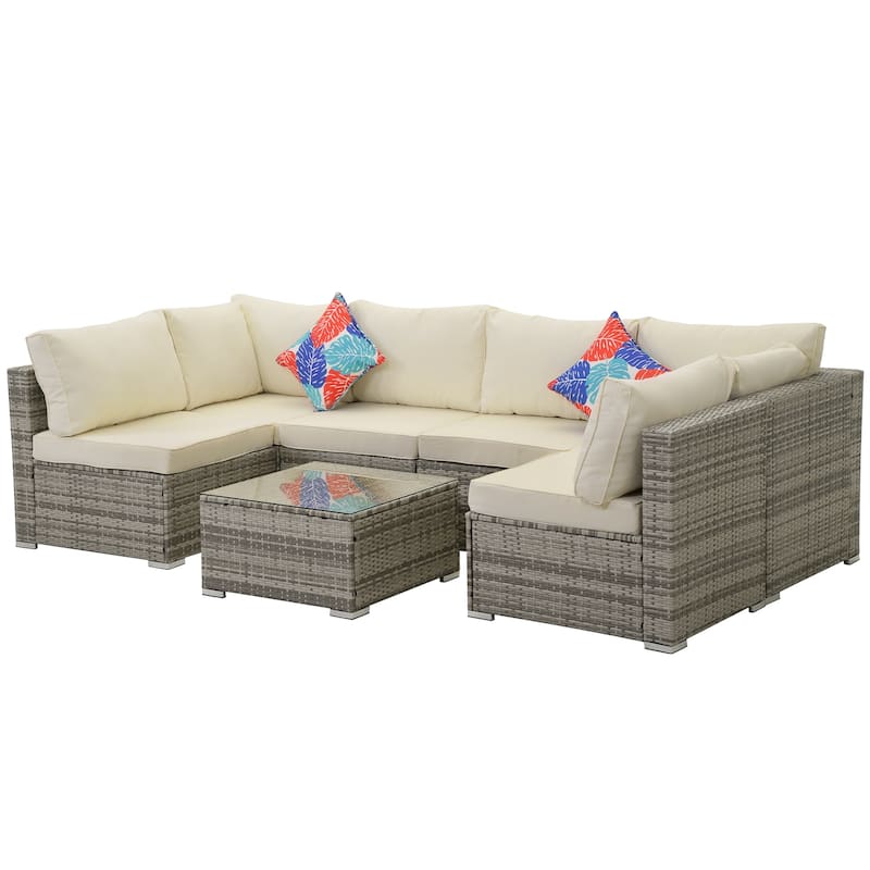 7 Pieces Outdoor Conversation Sets Patio Sectional Furniture Set--Clearance
